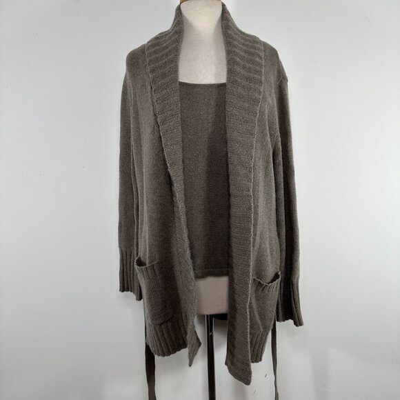 NWT Neiman Marcus 100% Cashmere 3pc Set: Cardigan/Top/Pant Size M/L Light Brown - Picture 5 of 16